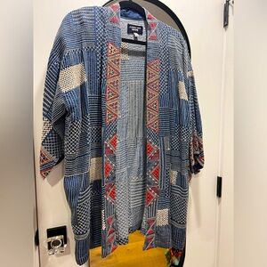 JOHNNY WAS full embroidered denim kimono 3/4 sleeves. SIZE Large EUC